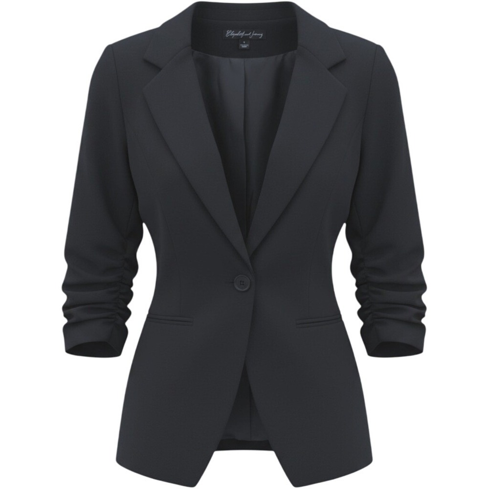 Elizabeth and James Blazer Women Size 0 Black Ruched 3/4 Sleeve Tailored Chic